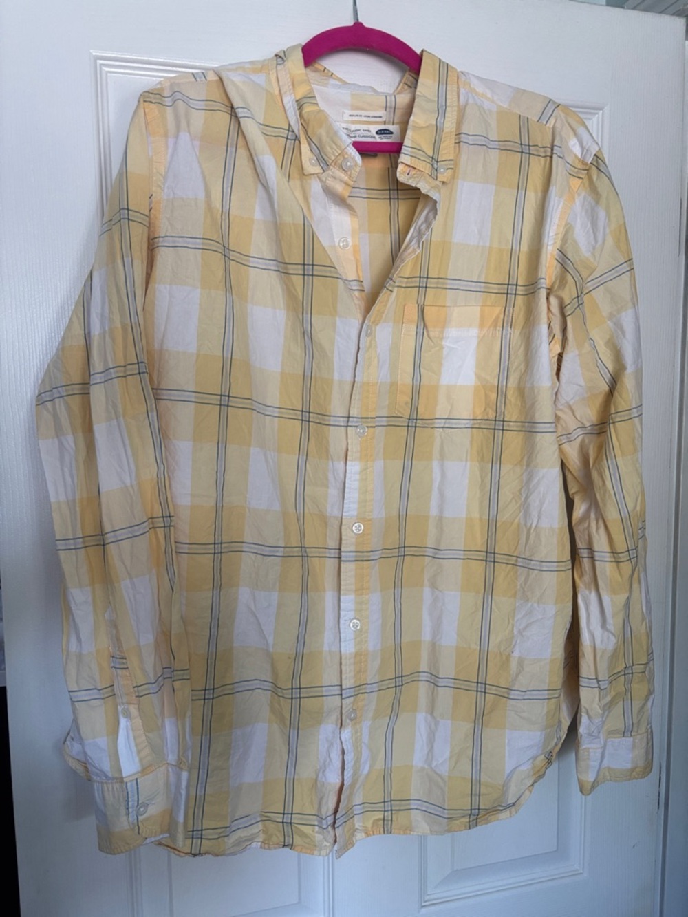 Old Navy Yellow and White Plaid Button-Down Shirt